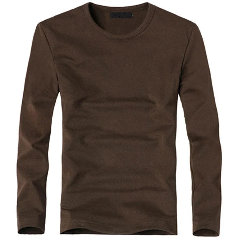 Camiseta Masculina Elástica 2026 com Decote em V e Manga Longa, Camisetas para Homens, Roupas Masculinas, Camiseta Nova em Cores Sólidas