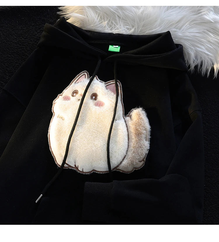 2025 primavera outono feminino casais roupas dos desenhos animados bordado adorável 3d gato impressão pulôver hoodies moletom feminino casaco com capuz