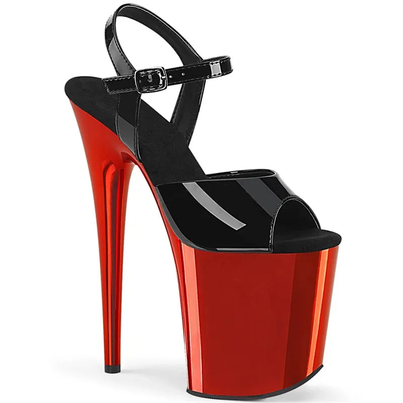 Novo stiletto de 8 polegadas 20 cm vamp preto fosco, sandálias de laca assadas no verão para boate, sandálias de palco de festa