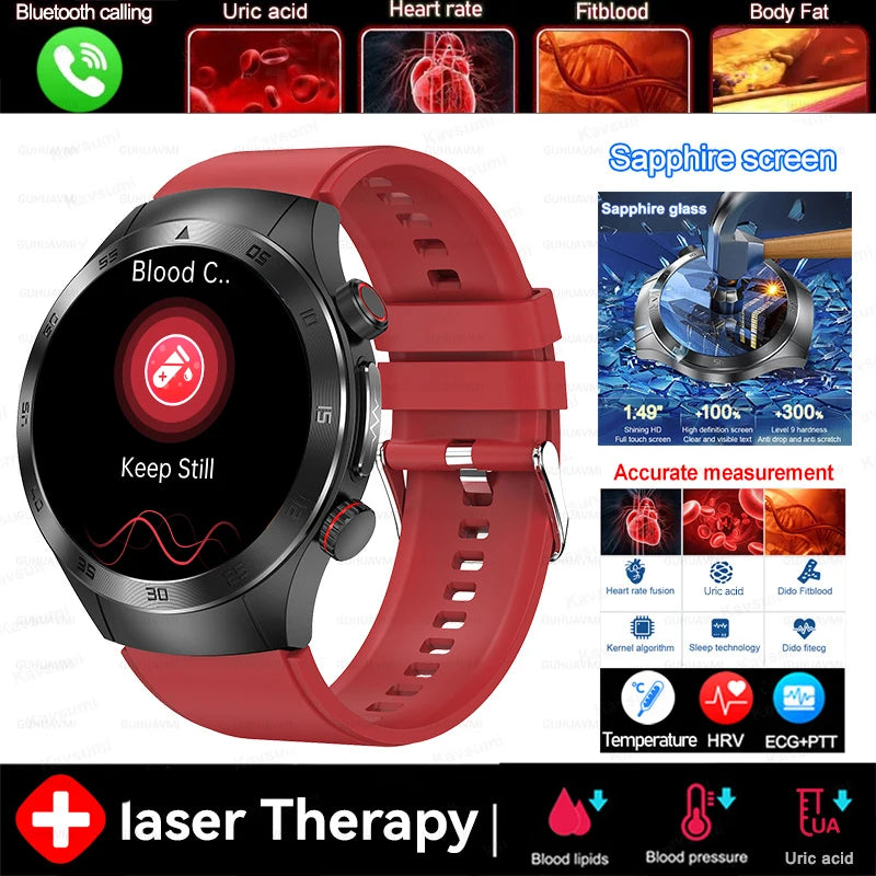 2025 novo tratamento a laser corpo e coração relógio inteligente masculino ecg + ppg ácido úrico gordura no sangue bluetooth chamada rastreador de saúde relógios inteligentes