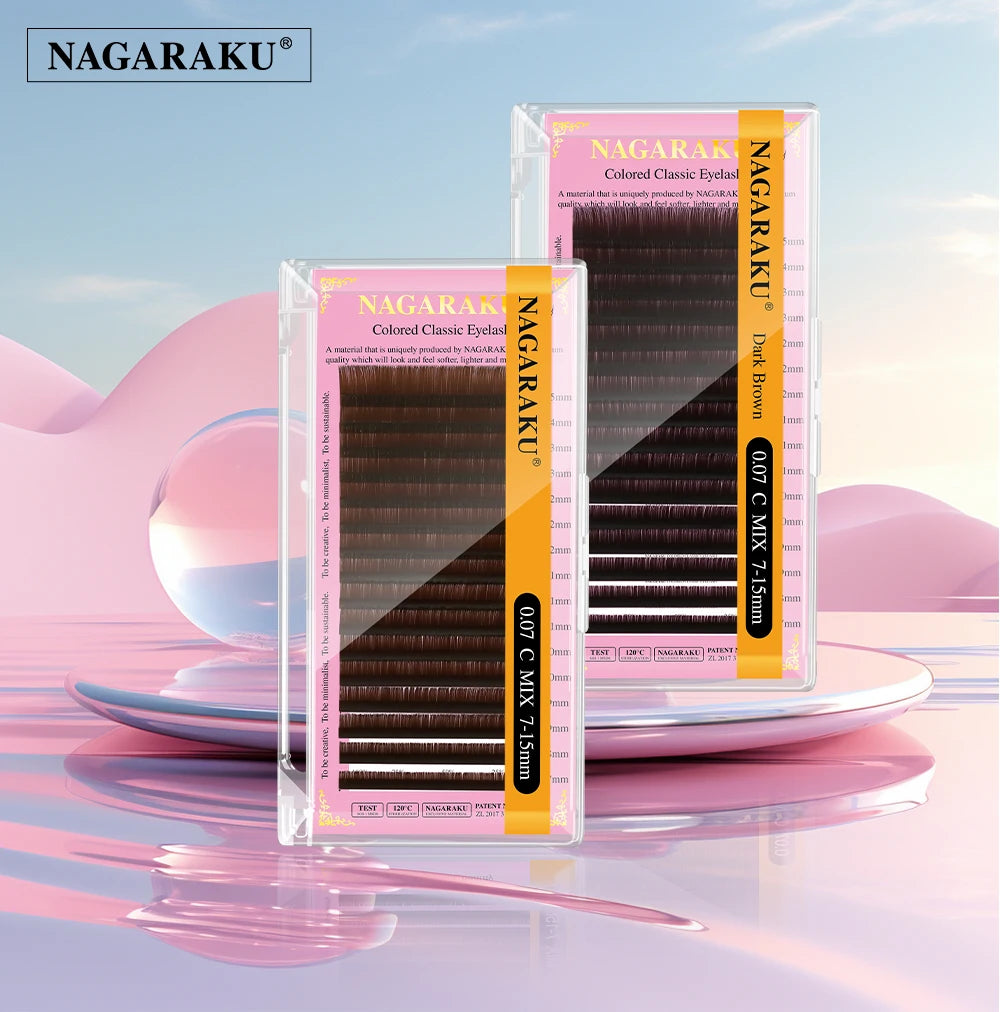 NAGARAKU Cílios Marrom Maquiagem Individual Cílios 16 Linhas Cor Marrom Alta Qualidade Super Macio Natural Mink Sintético