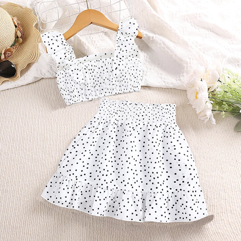 Conjunto de roupas para meninas 5-12t tricolor opcional manga voadora gola quadrada colete top + saias de renda crianças meninas conjunto de roupas de bebê