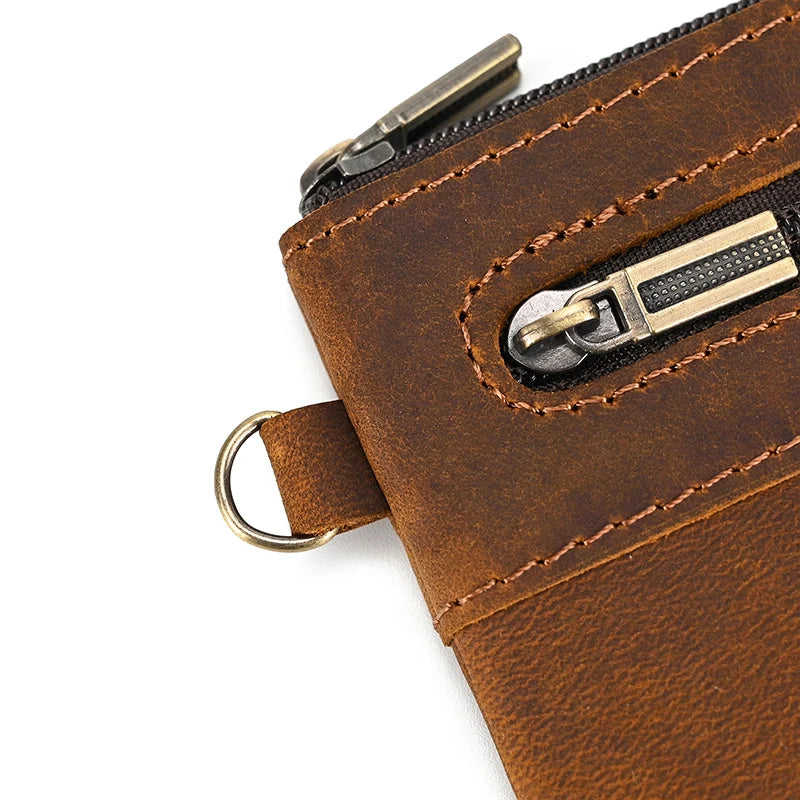Luufan couro genuíno zíper moeda cartão bolsa de couro real rfid titular do cartão embreagem carteiras slots para homens mulheres mini bolsa fina