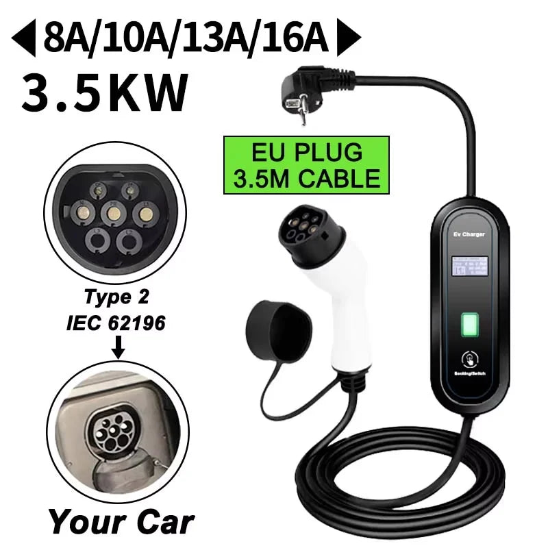 220v portátil ev carregador type2 iec 62196 carregador de carro elétrico 3.5kw 16a 1 fase evse carregamento rápido wallbox ev estação de carregamento
