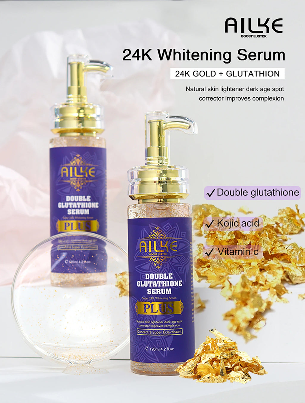 Soro anti-manchas pretas AILKE, essência iluminadora para uma tez uniforme e radiante, reduz sardas, pigmentação, 120 ml