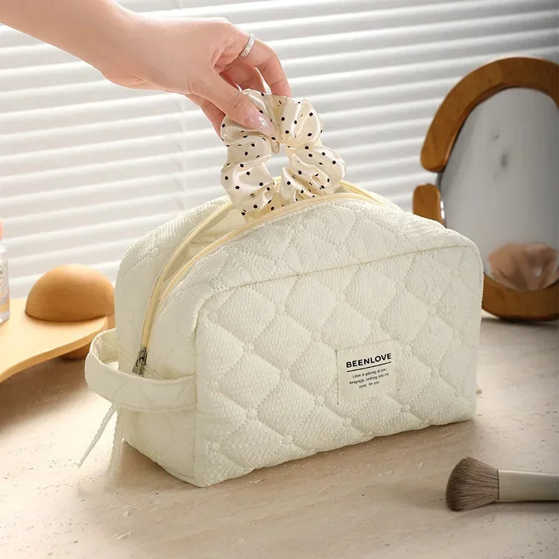 Conjunto de bolsa de maquiagem acolchoada bolsa de maquiagem feminina grande floral sacos de maquiagem bonito algodão bolsa cosmética viagem saco de armazenamento de produtos de higiene pessoal