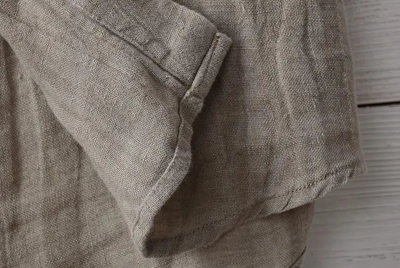 Camisa de Linho de Manga Curta para Homens, Camisa Casual Solta e Fresca de Verão em Cores Sólidas, Estilo Retro Japonês