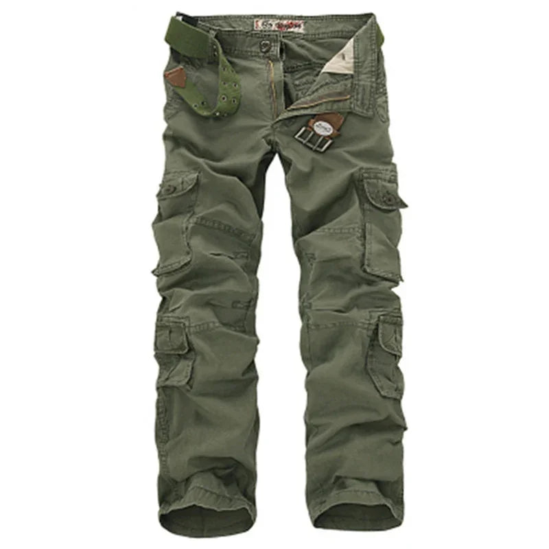 Moda algodão calças de carga dos homens soltos calças casuais jogging calças de carga dos homens sólidos multi bolsos calças respiráveis plus size