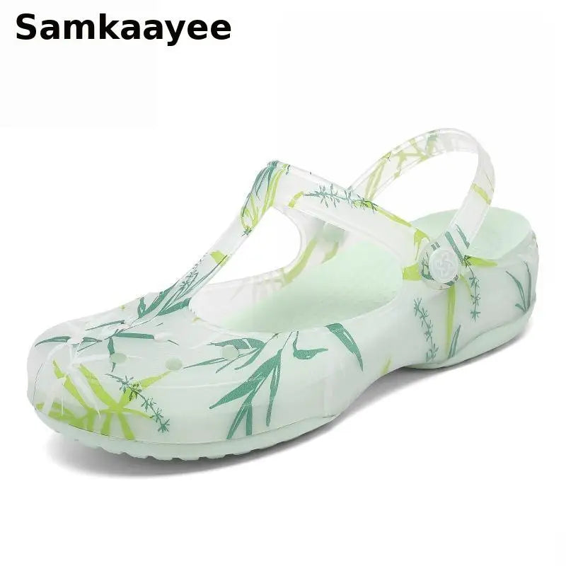 Tamancos de bambu respiráveis femininos, sandálias femininas, mulas femininas, sapatos de jardim, chinelos, fundo macio, plataforma, praia, 35-40, verão