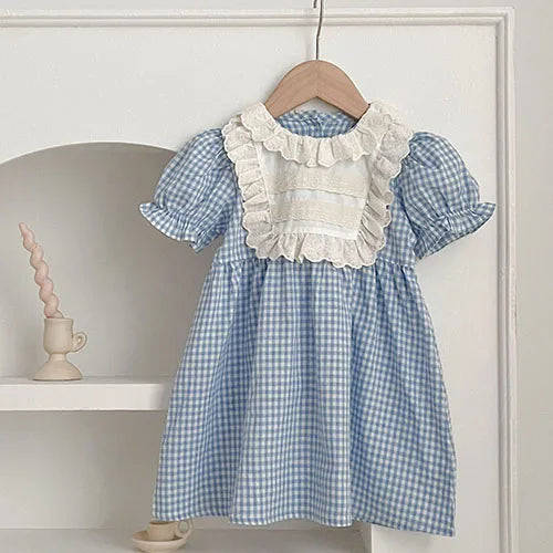 2025 novo verão crianças vestido 2-6 anos crianças vestidos de princesa manga voadora algodão bordado bebê menina vestido de festa irmã roupas