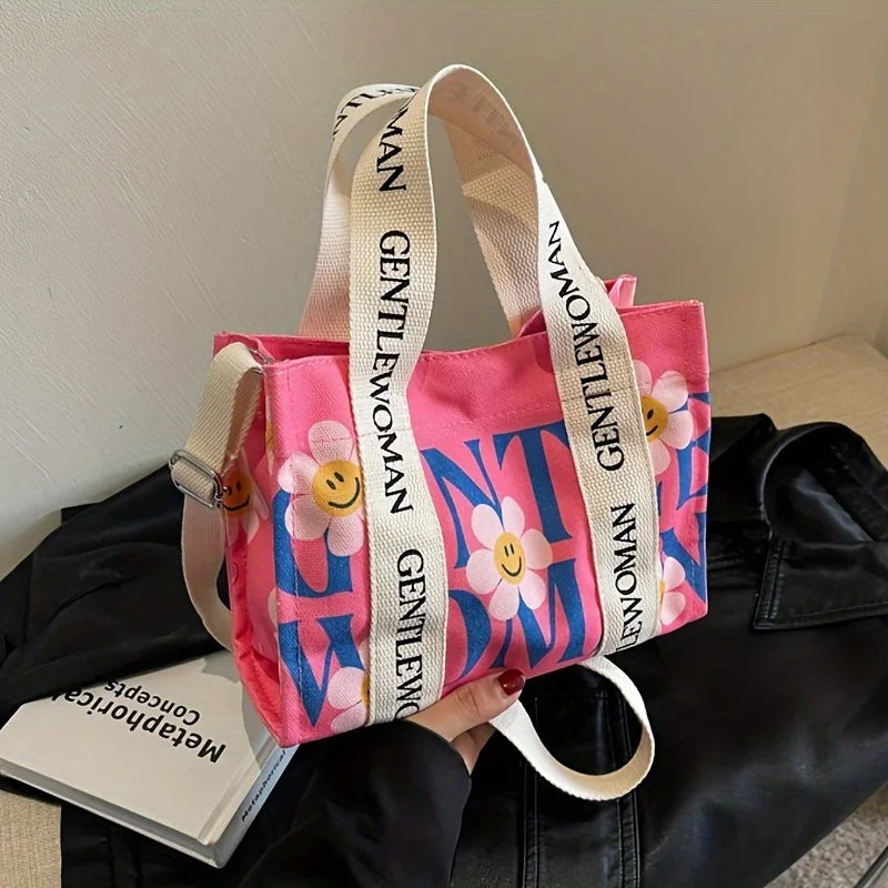 Dopamina colorida bolsa crossbody feminina moda lona bolsa de ombro flor impressão tote bolsas saco de compras