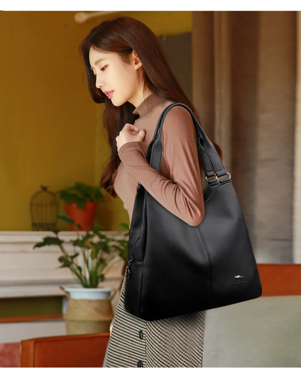 Bolsa hobo de couro com alça superior, bolsa feminina de lazer, bolsa de ombro fashion, vintage, bolsa tote de grande capacidade