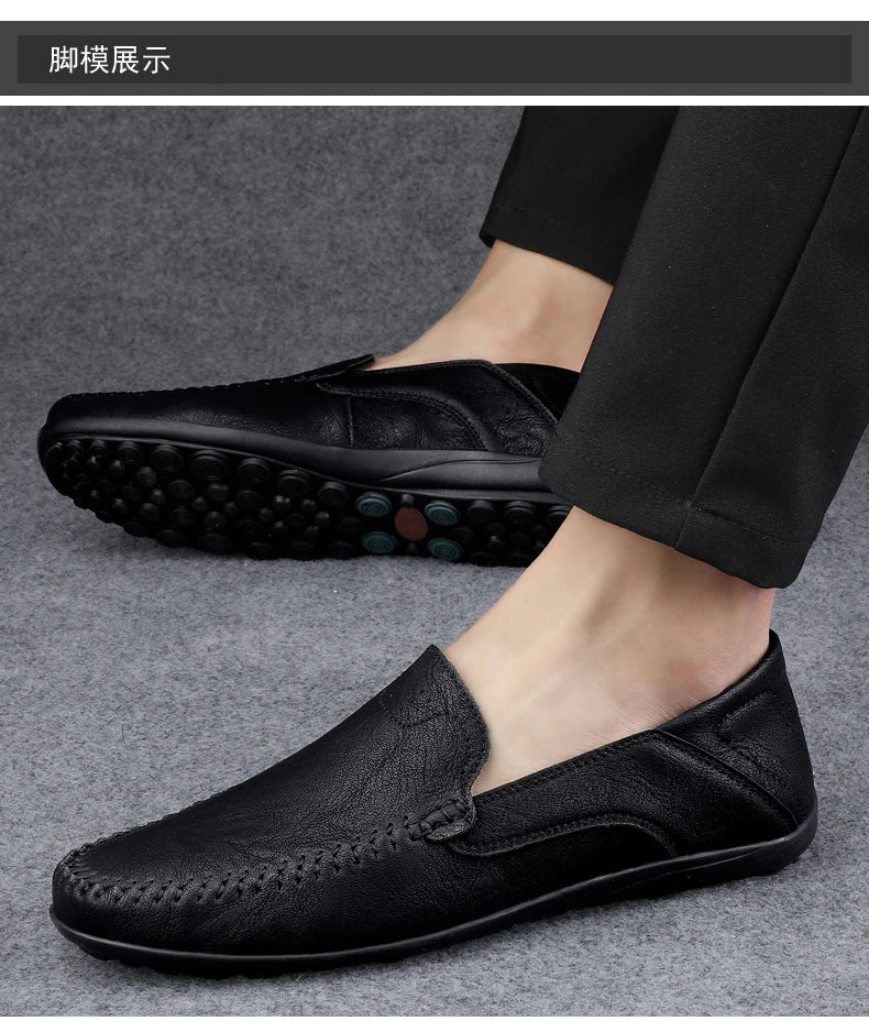 Mocassins Masculinos de Couro Genuíno Slip-On Casuais Estilo Náutico Formais Artesanais Designer 2025 Zapatillas Hombre