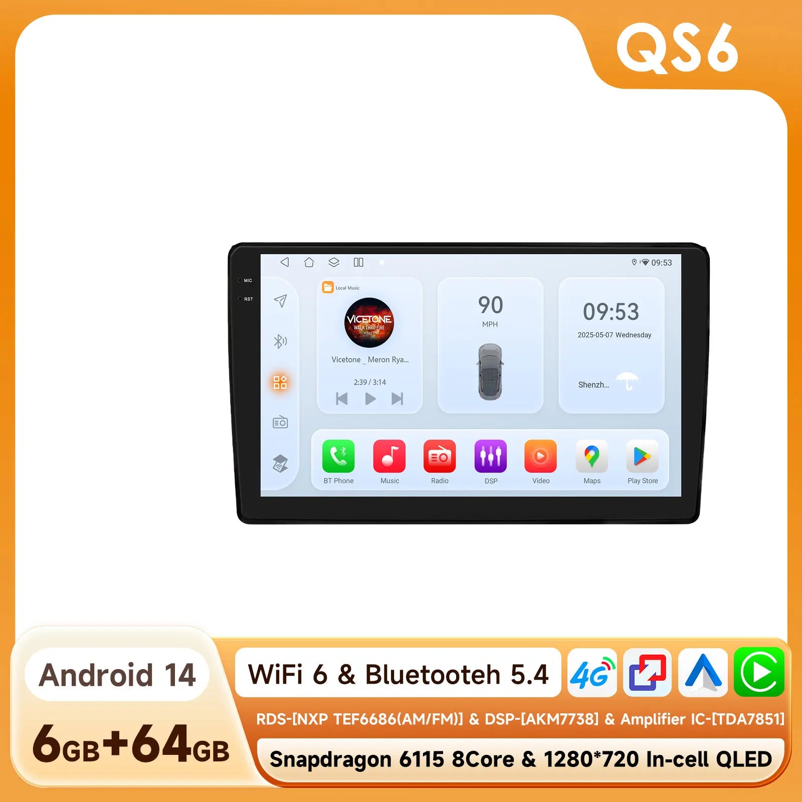 Rádio de Carro Android 2Din de 9 polegadas Hizpo para Audi A4 B8 B7 B6 S4 RS4 2000 - 2009 SEAT Exeo BT 4G DSP RDS CarPlay Navegação GPS 360CAM