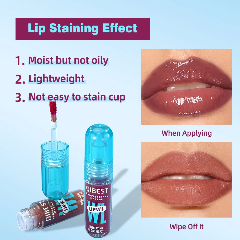 Brilho Labial Cristal QIBEST, Glaze Labial Hidratante de Longa Duração, Gloss Hidratante para Lábios