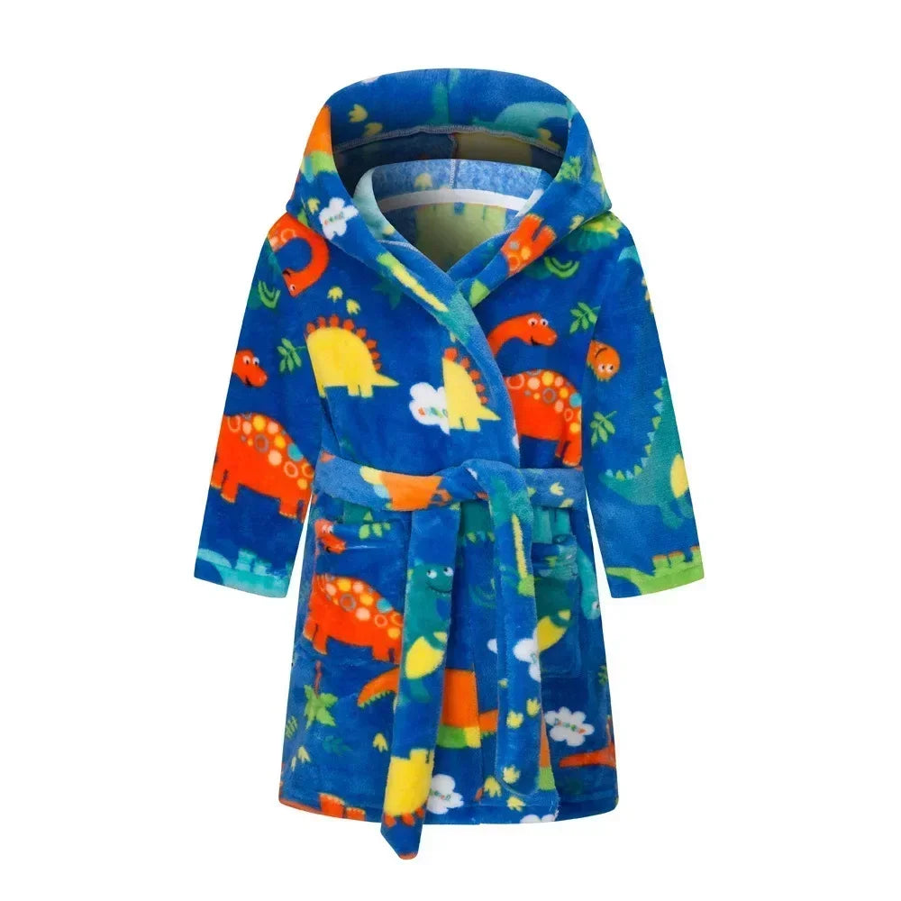 Crianças pijamas macios roupão de flanela de inverno 2025 novo dos desenhos animados bonito pijamas meninos meninas outono roupões com capuz homewear