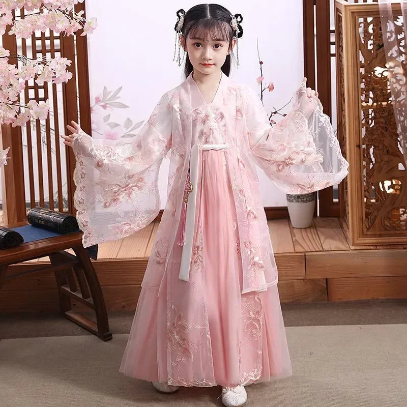 Traje de festa de verão vestidos da menina do vintage crianças roupas vestido casual bebê chinês hanfu cosplay crianças princesa meninas vestido
