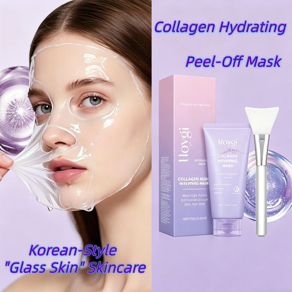 Máscara Facial Coreana de Colágeno Peel Off, Brilho Instantâneo e Pele de Vidro, Limpeza de Poros e Firmadora, Suaviza Linhas Finas e Remove Impurezas