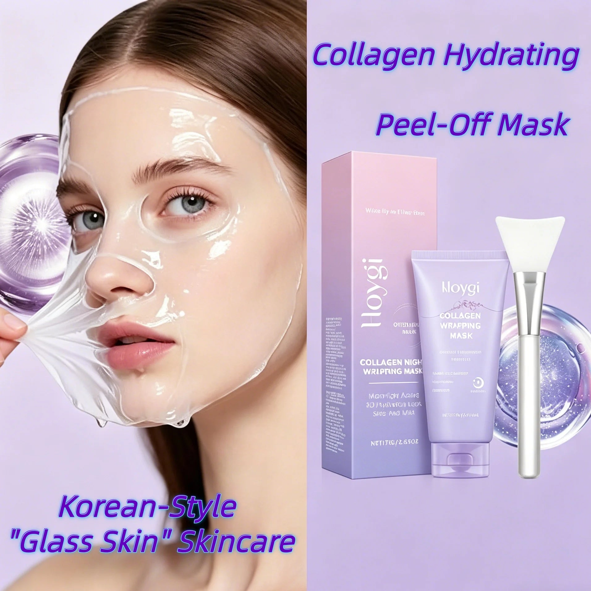 Máscara Facial Coreana de Colágeno Peel Off, Brilho Instantâneo e Pele de Vidro, Limpeza de Poros e Firmadora, Suaviza Linhas Finas e Remove Impurezas