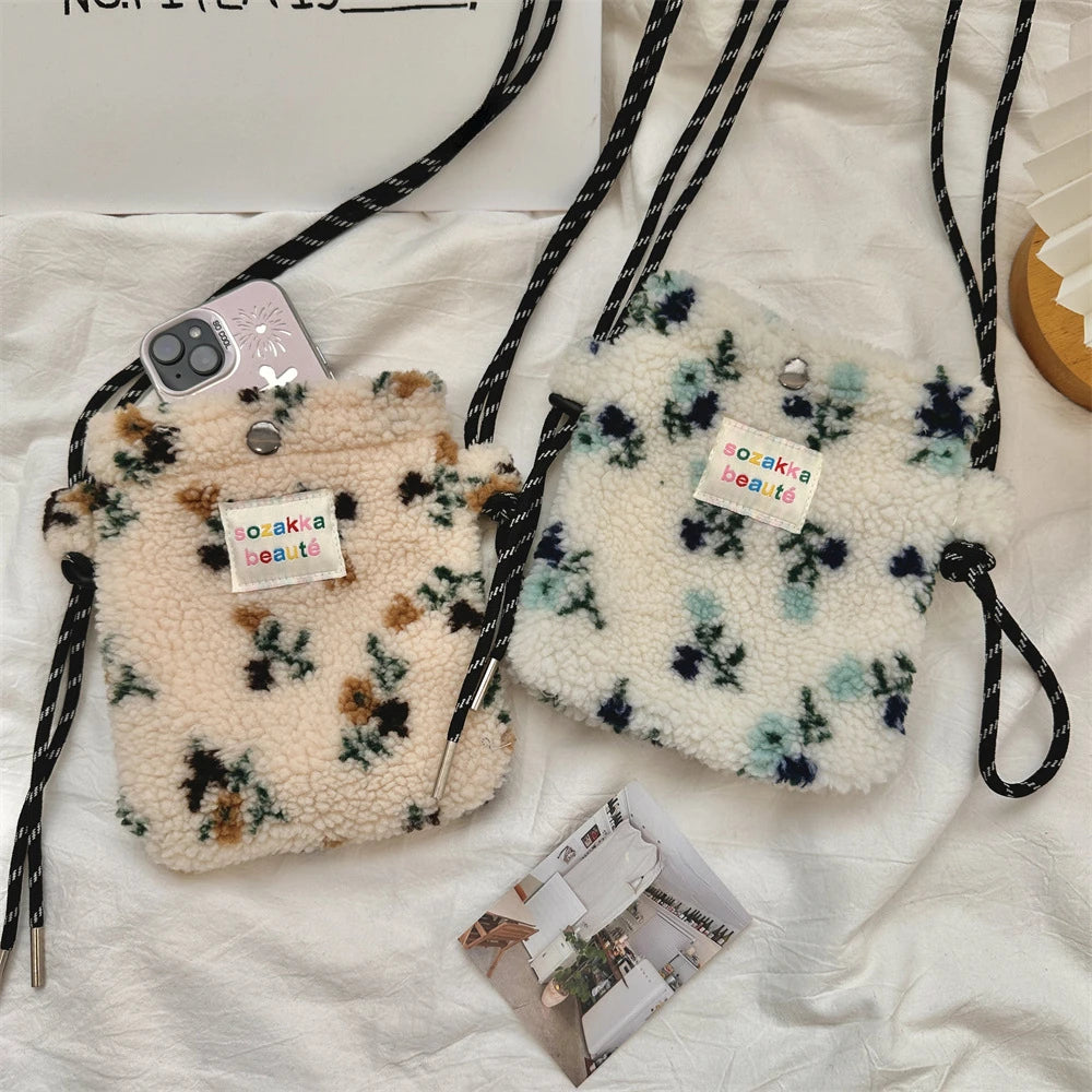 Novo ponto de pelúcia crossbody sacos para mulheres bonito rosa bolsa de ombro bolsas bolsa de telefone portátil