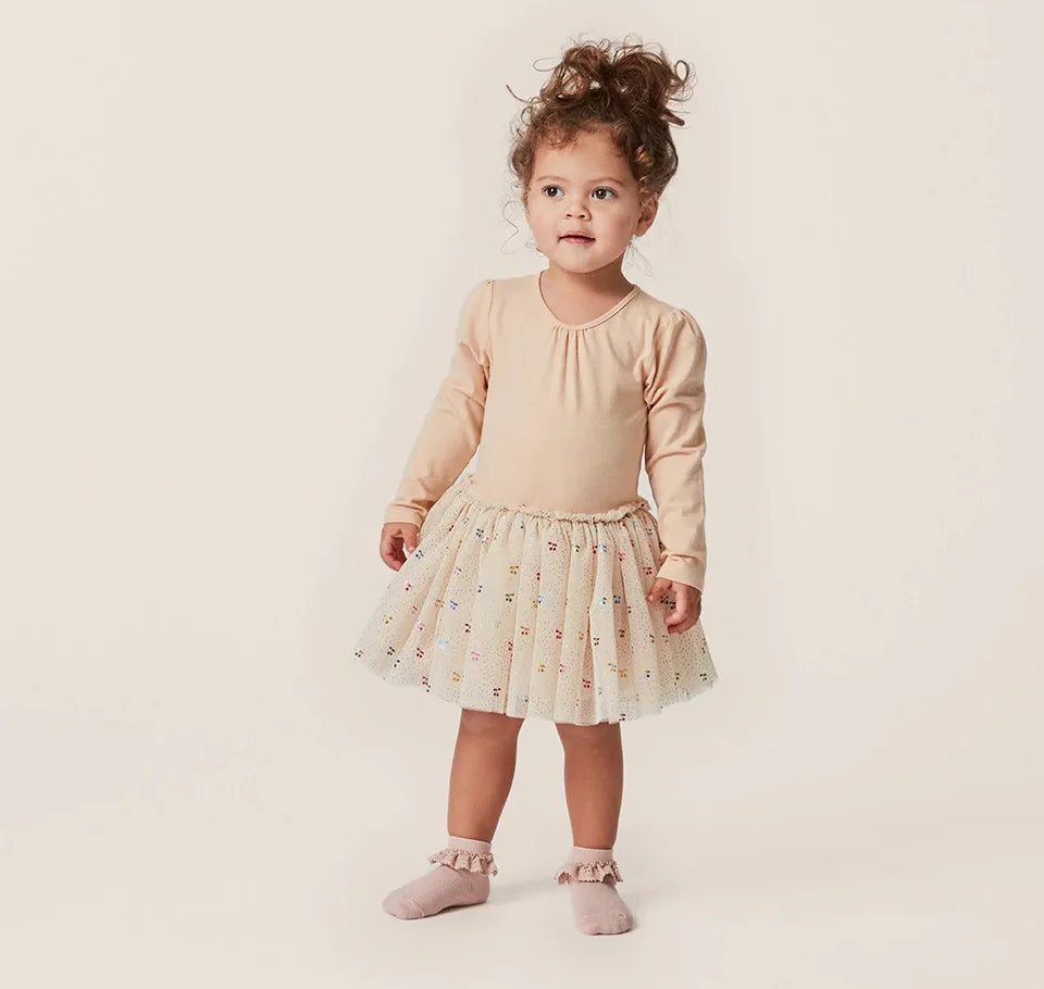 Verão ks bebê meninas cereja malha vestido crianças roupas meninas vestidos de princesa saias festa de natal manga longa vestidos
