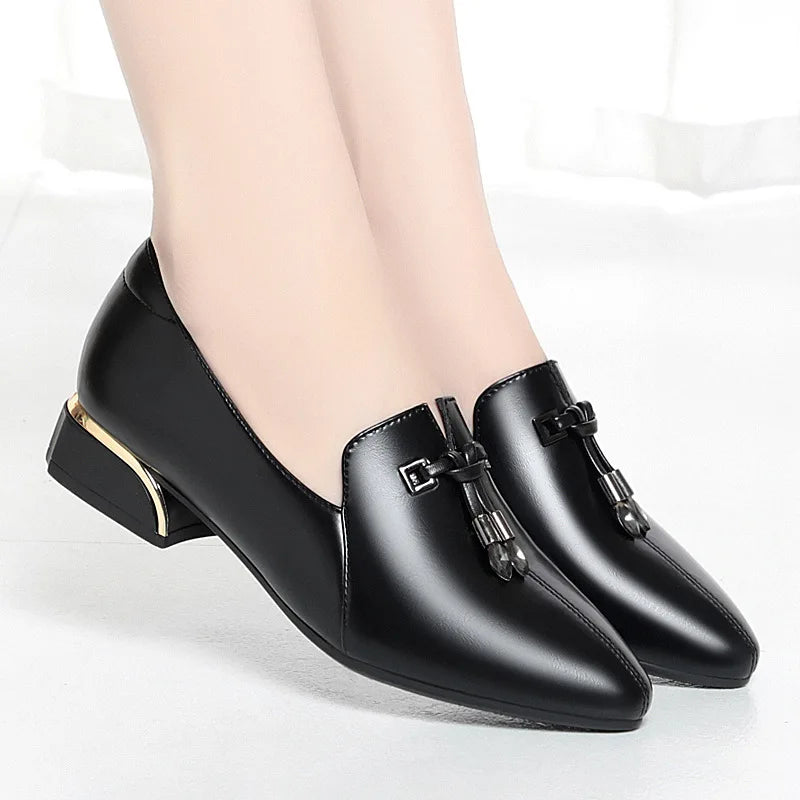 Sapatos de mãe de couro macio estilo outono sapatos femininos de meia-idade e idosos confortáveis sapatos de sola macia sem raspar pés
