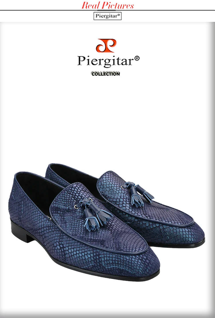 Piergitar-Mocassins de camurça serpentina masculina com borlas de couro combinando, chinelos artesanais para fumar, sola vermelha, novo modelo, 5 cores