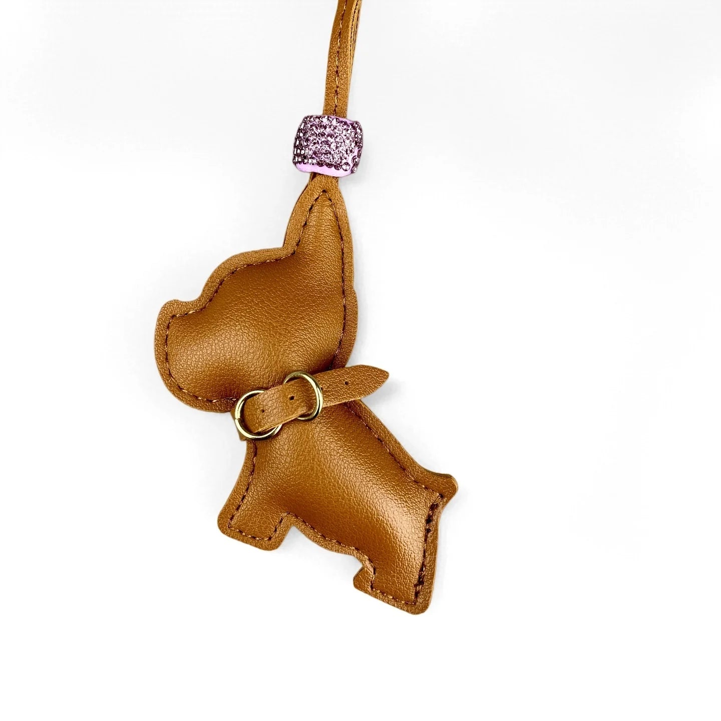 Pingente de Bolsa de Bulldog Francês em Couro PU Artesanal, Acessório de Bolsa de Cachorrinho Fofo com Miçangas de Strass e Coleira Estilosa, Presente Único