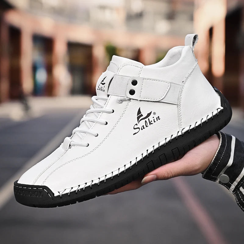 Novo design 2025 tênis de couro masculino homem respirável sapatos de couro artesanal sapatos casuais masculinos botas de tornozelo ao ar livre