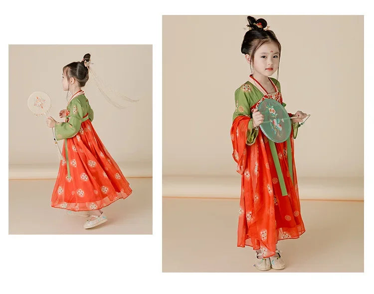 Traje de festa de verão vestidos da menina do vintage crianças roupas vestido casual bebê chinês hanfu cosplay crianças princesa meninas vestido