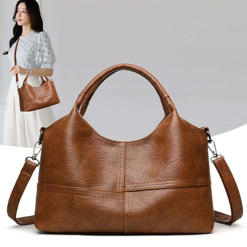 Bolsa, bolsa feminina, 2025 nova bolsa de couro macio moderna e simples, bolsa mãe de meia-idade, versátil de ombro único cr