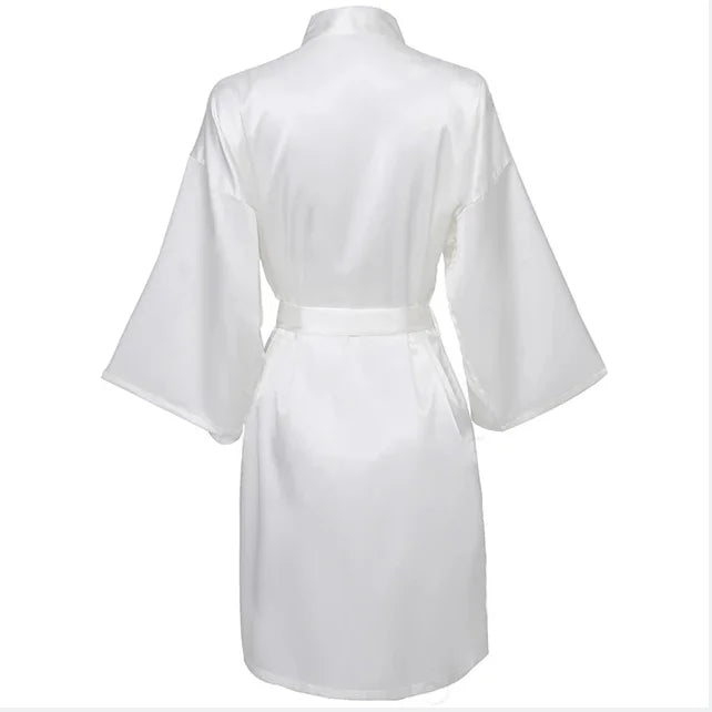 Robe noturno de cetim sólido, roupão elegante de meia manga com decote em V e cinto, roupa de dormir feminina