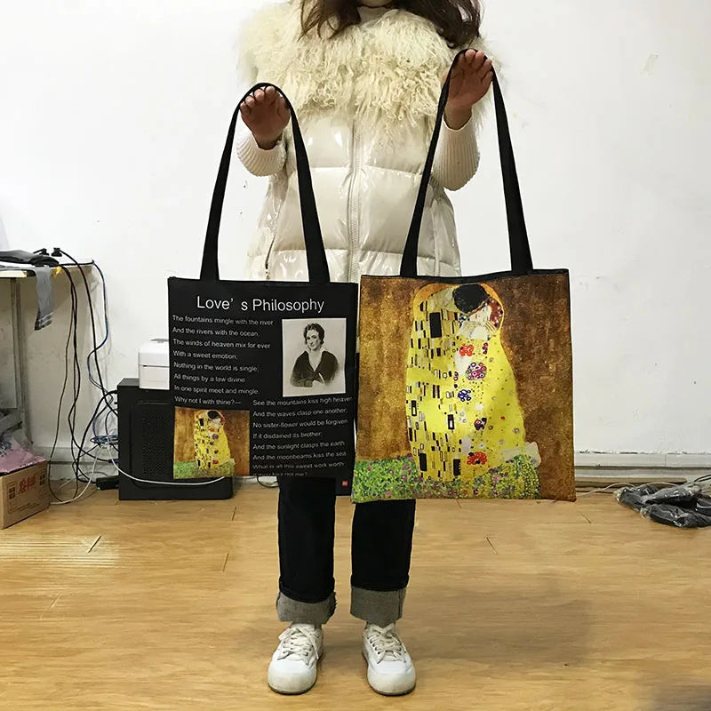Alphonse Beauty Print Bolsa para Mulheres, Sacos De Compras De Armazenamento Reutilizável, Totes Casuais, Pintura A Óleo, Elegante Senhoras Tote