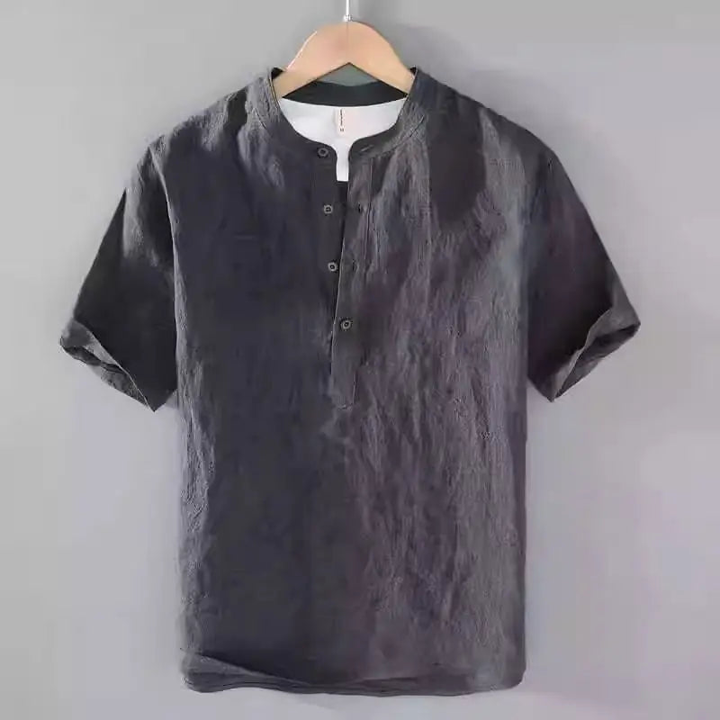 Camisas de algodão de linho para homens leve manga longa henley streetwear praia camisa respirável havaiana grandes camisetas para homem