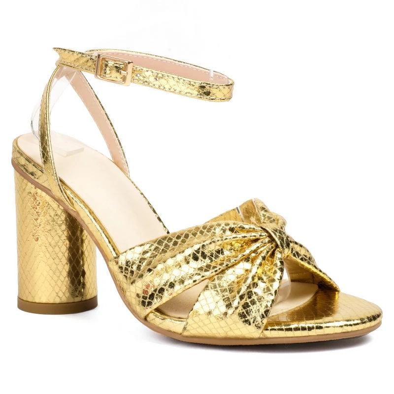 Sandálias femininas de luxo sapatos de verão 2025 tira no tornozelo ouro prata salto alto flip flops feminino festa sapatos de dança tamanho grande 50