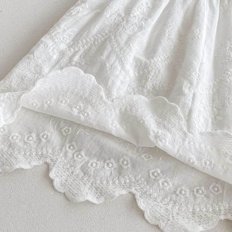 2025 novo verão crianças vestido 2-6 anos crianças vestidos de princesa manga voadora algodão bordado bebê menina vestido de festa irmã roupas