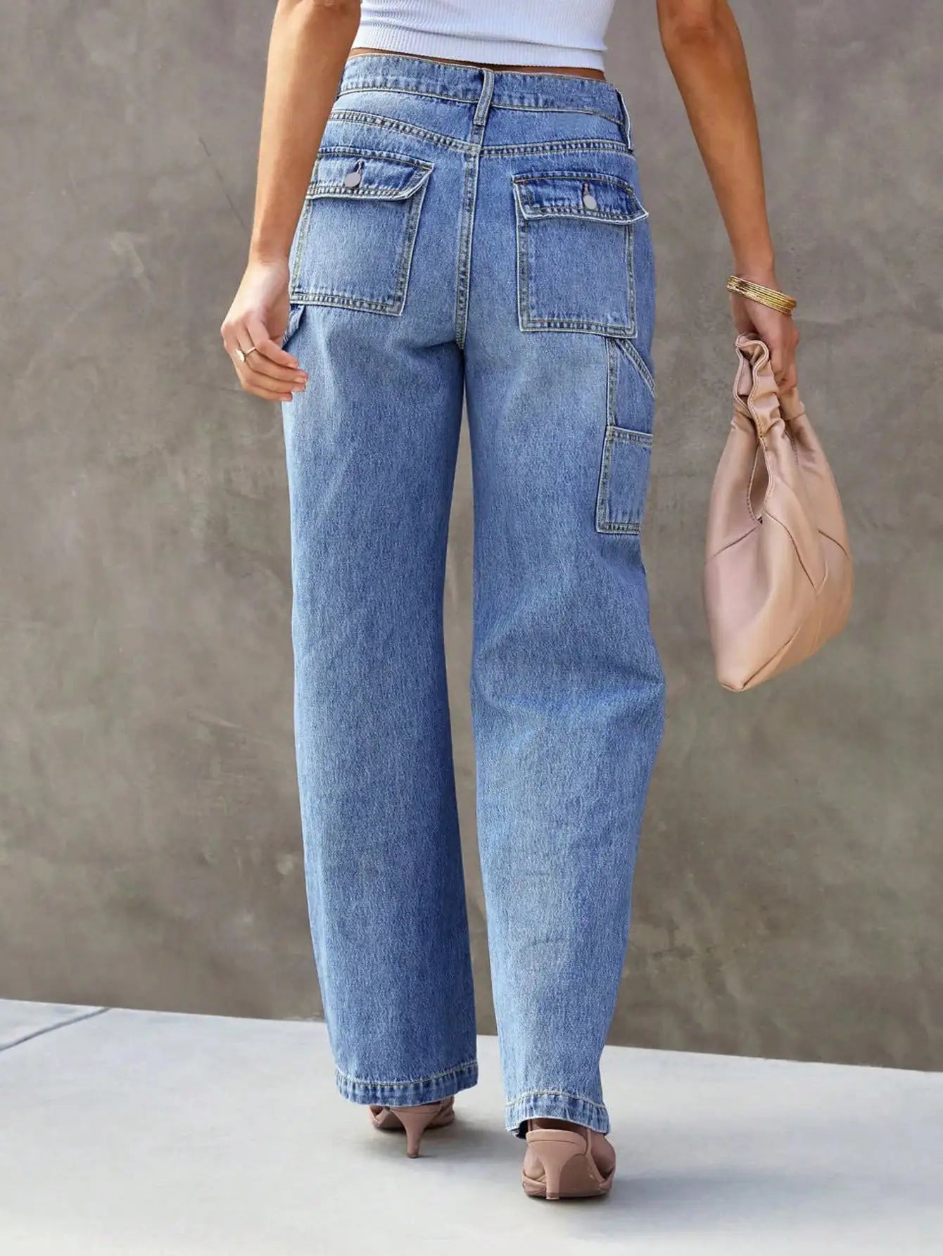 Jeans femininos de perna larga azul claro e perna reta – calças jeans elegantes e confortáveis para moda sem esforço