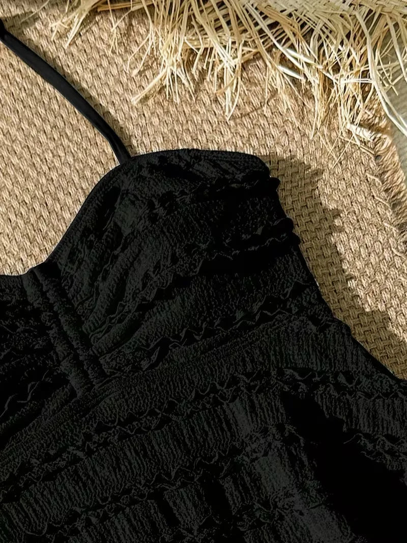 Conjunto de biquíni preto e branco para meninas, 2 peças, roupa de banho de cor sólida para crianças, meninas, verão, férias na praia