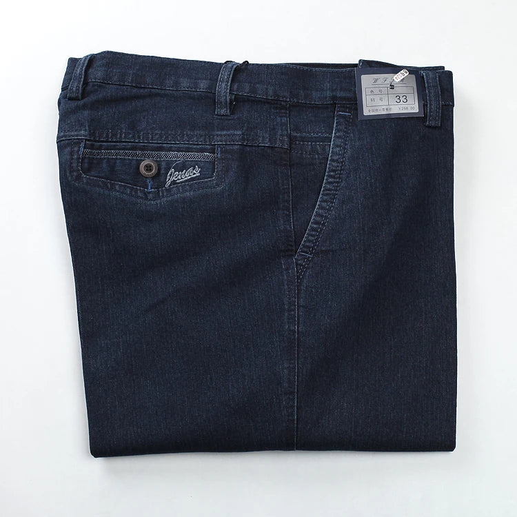 Calça jeans masculina clássica, tamanho 30-45, social, plus size, baggy em algodão, azul, trabalho