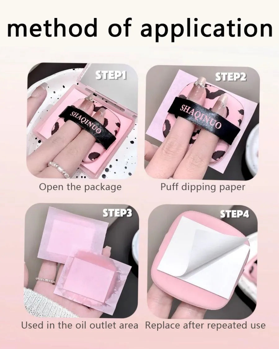 100 folhas de papel absorvente de óleo facial com estampa de leopardo rosa caixa de armazenamento portátil com espelho ferramenta de beleza
