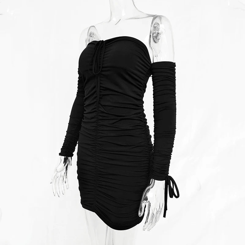 Articat feminino outono inverno bandage vestido feminino 2022 sexy fora do ombro manga longa magro elástico bodycon vestidos de festa