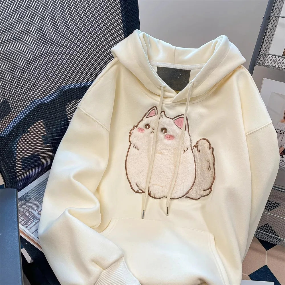 2025 primavera outono feminino casais roupas dos desenhos animados bordado adorável 3d gato impressão pulôver hoodies moletom feminino casaco com capuz
