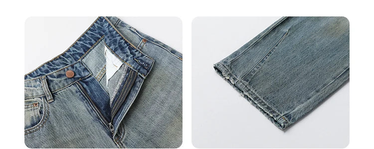 Chic ven retro calças de brim femininas soltas casuais nova cintura alta pernas largas denim calças femininas primavera outono 2025