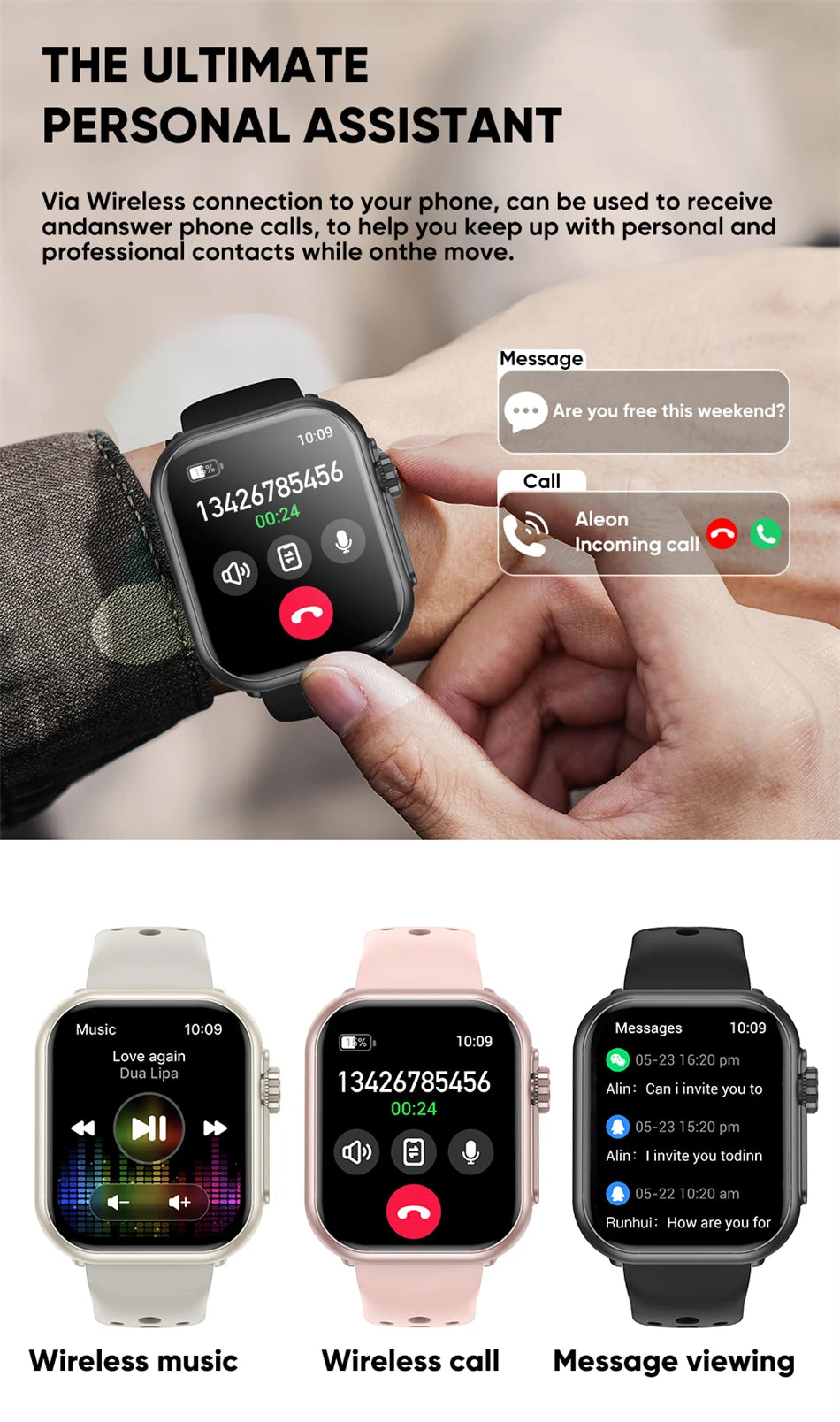 2026 moda feminina relógio ultra2 se relógios inteligentes 1000mah 1.85 "amoled tela de toque completa bt chamada smartwatch para android ios ladie