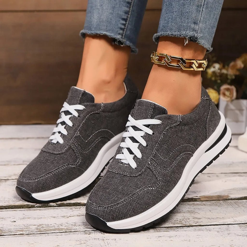 Azul denim plataforma tênis moda feminina sola grossa rendas até sapatos esportivos mulher plus size 43 confortável casual tênis femininos