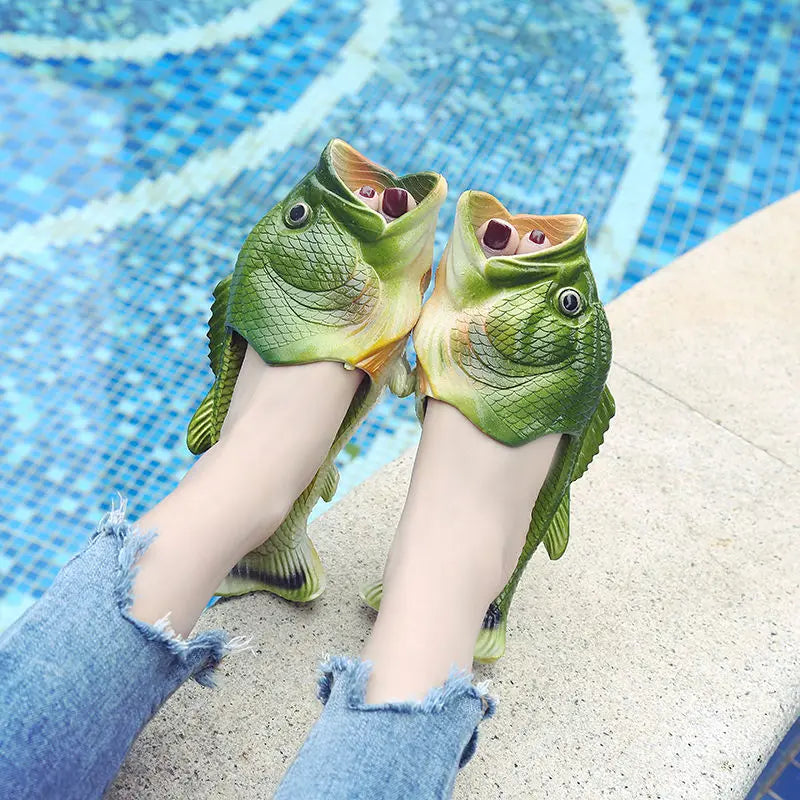 Chinelos de peixe elegantes para mulheres 2024 novo design exclusivo família sapatos de praia senhoras confortáveis e legais flip flips