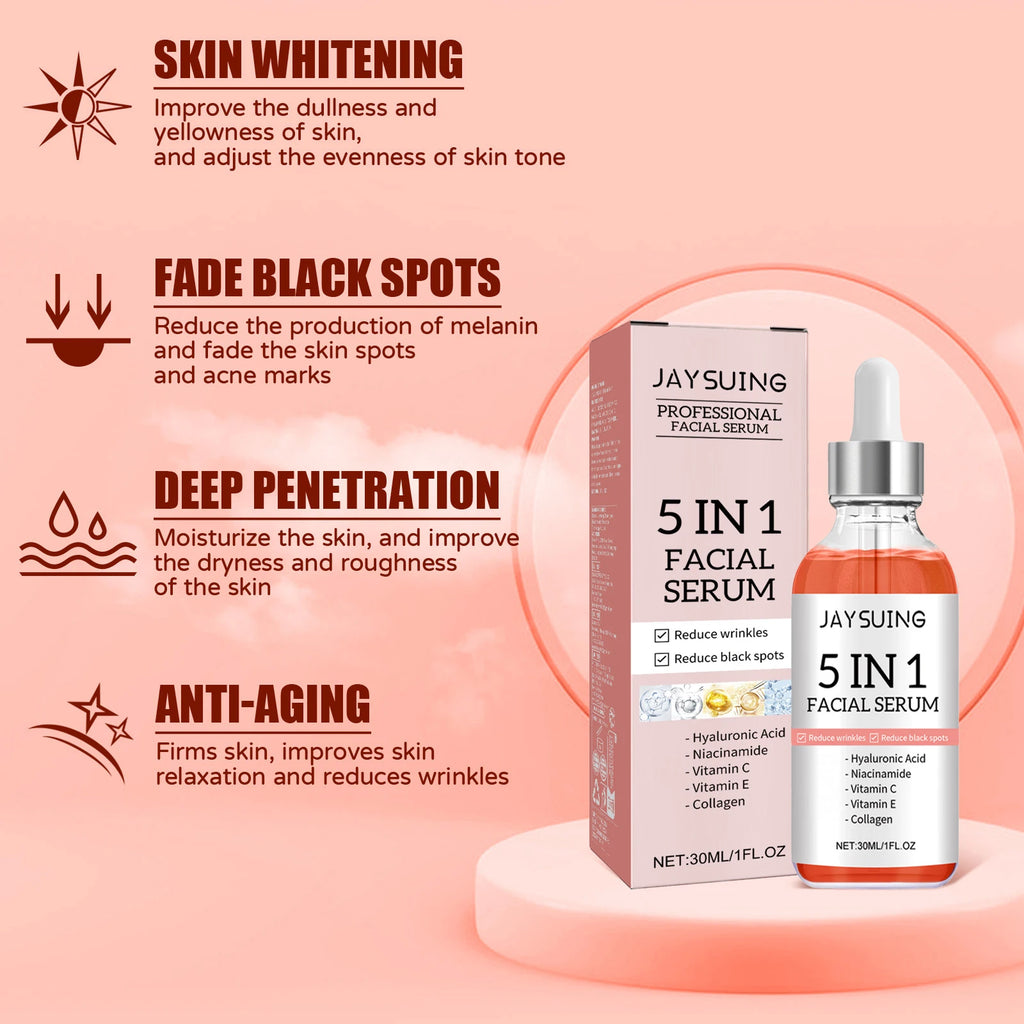 Sérum Facial 5 em 1 para Redução de Linhas Finas, Firmador, Redutor de Manchas e Pigmentação, Hidratante e Firmador da Pele.