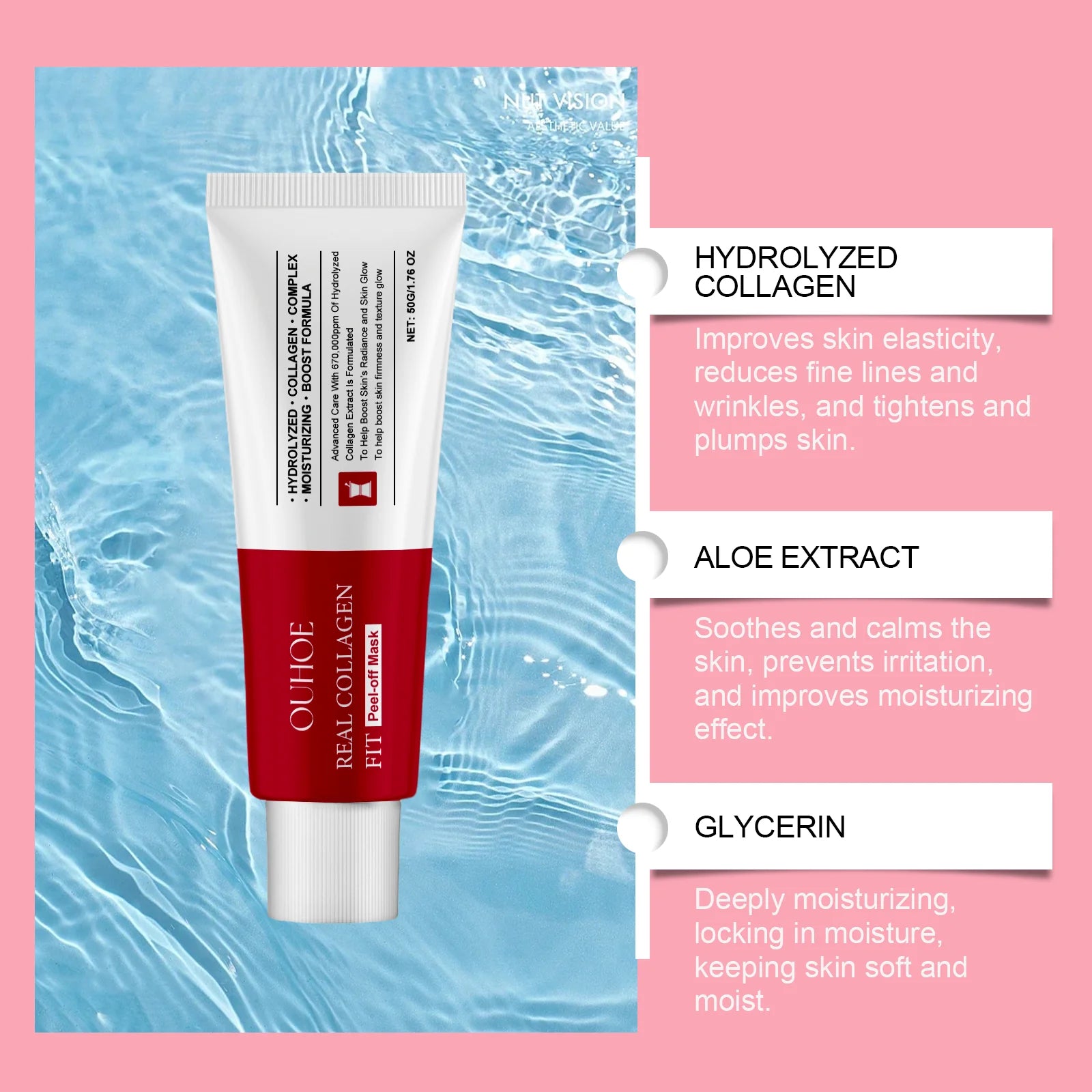 Ouhoe Máscara Peel Off de Colágeno com Pincel de Aplicação Anti Rugas Firmador Hidratante Fácil Descasque Todos os Tipos de Pele Não Irritante Limpo