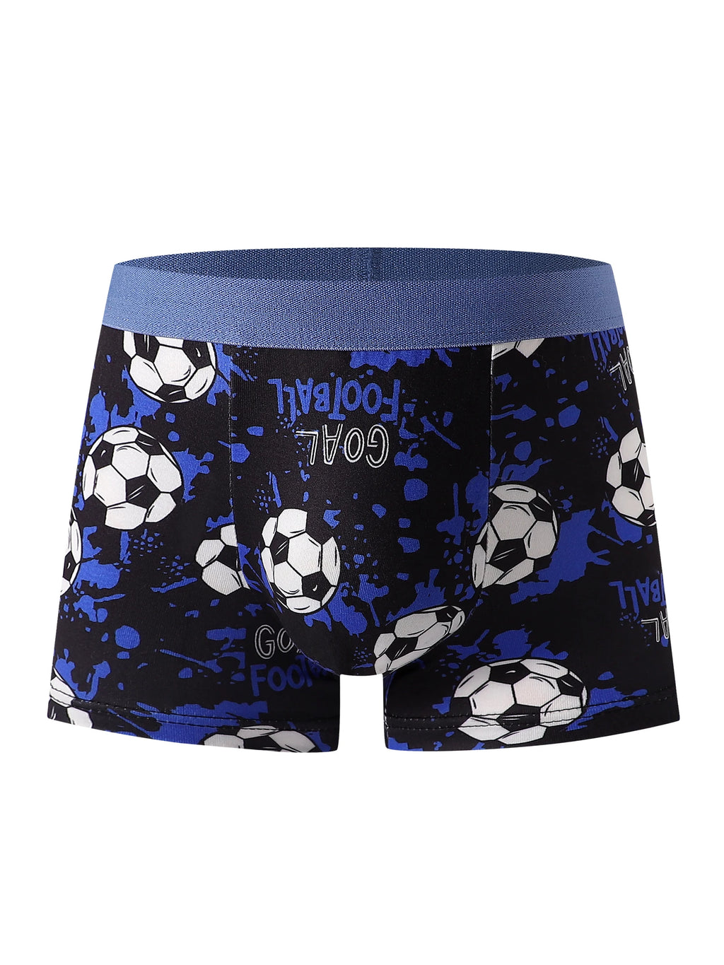 Conjunto Misto de 5 Peças de Cuecas Infantis com Estampa de Futebol, Macio e Confortável, Adequado para Alunos do Ensino Fundamental, Uso Casual em Casa e Esportes, para Crianças de 4 a 8 Anos