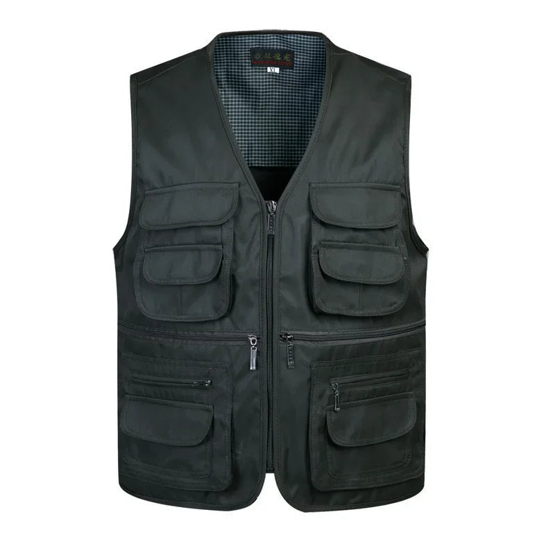 2021 homens multi-bolso clássico colete masculino sem mangas descarga sólida casaco de trabalho fotógrafo tático malha colete jaqueta